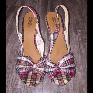 Mossimo Size 9 Plaid Wedge Slingbacks Worn Twice